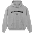 Age Of Empires hoodie – red men's hoodie with white Age Of Empires letters and Players Couture logo on the chest