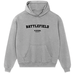 Battlefield hoodie – red men's hoodie with white Battlefield letters and Players Couture logo on the chest