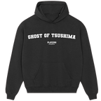 Ghost of Tsushima hoodie – black men's hoodie with white Ghost of Tsushima letters and Players Couture logo on the chest