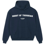 Ghost of Tsushima hoodie – grey men's hoodie with black Ghost of Tsushima letters and Players Couture logo on the chest