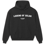 Legend of Zelda hoodie – red men's hoodie with white Legend of Zelda letters and Players Couture logo on the chest