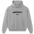 Minecraft hoodie – grey men's hoodie with black Minecraft letters and Players Couture logo on the chest
