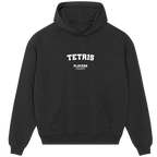 Tetris hoodie – close-up of white Tetris lettering and Players Couture logo on the chest