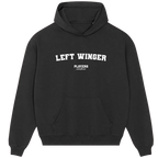 Left Winger hoodie – navy men's hoodie with white Left Winger letters and Players Couture logo on the chest