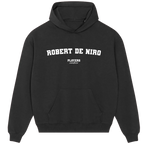 Robert De Niro hoodie – red men's hoodie with white Robert De Niro letters and Players Couture logo on the chest