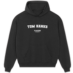 Tom Hanks hoodie – black men's hoodie with white Tom Hanks letters and Players Couture logo on the chest