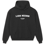 Liam Neeson hoodie – navy men's hoodie with white Liam Neeson letters and Players Couture logo on the chest