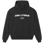 John Lithgow hoodie – red men's hoodie with white John Lithgow letters and Players Couture logo on the chest