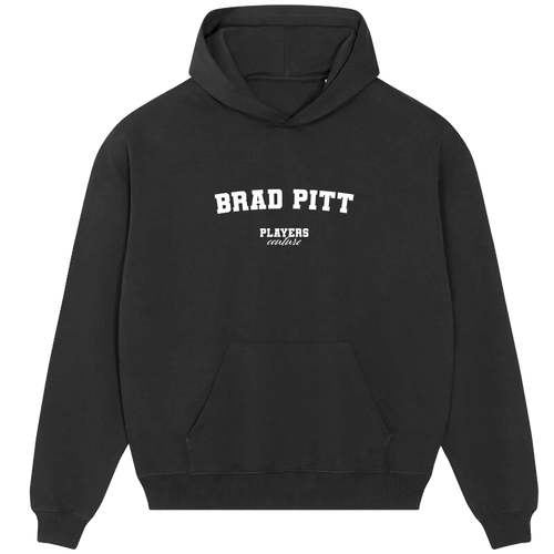 Brad Pitt hoodie – navy men's hoodie with white Brad Pitt letters and Players Couture logo on the chest
