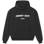 Johnny Depp hoodie – navy men's hoodie with white Johnny Depp letters and Players Couture logo on the chest