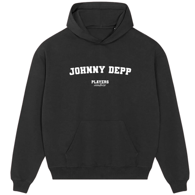 Johnny Depp hoodie – navy men's hoodie with white Johnny Depp letters and Players Couture logo on the chest