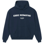 Eddie Redmayne hoodie – red men's hoodie with white Eddie Redmayne letters and Players Couture logo on the chest