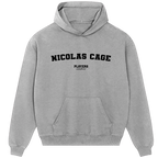Nicolas Cage hoodie – navy men's hoodie with white Nicolas Cage letters and Players Couture logo on the chest