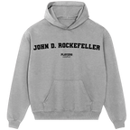 John D. Rockefeller hoodie – red men's hoodie with white John D. Rockefeller letters and Players Couture logo on the chest