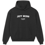 Jeff Bezos hoodie – grey men's hoodie with black Jeff Bezos letters and Players Couture logo on the chest