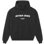 Jayden Croes hoodie – grey men's hoodie with black Jayden Croes letters and Players Couture logo on the chest