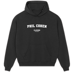 Phil Cohen hoodie – black men's hoodie with white Phil Cohen letters and Players Couture logo on the chest