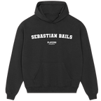 Sebastian Bails hoodie – grey men's hoodie with black Sebastian Bails letters and Players Couture logo on the chest