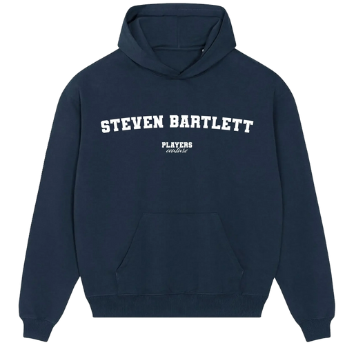 Steven Bartlett hoodie – black men's hoodie with white Steven Bartlett letters and Players Couture logo on the chest