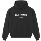 NLE Choppa hoodie – grey men's hoodie with black NLE Choppa letters and Players Couture logo on the chest