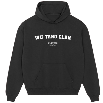 Wu Tang Clan hoodie – navy men's hoodie with white Wu Tang Clan letters and Players Couture logo on the chest