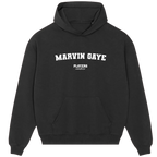 Marvin Gaye hoodie – navy men's hoodie with white Marvin Gaye letters and Players Couture logo on the chest