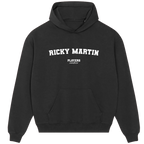 Ricky Martin hoodie – grey men's hoodie with black Ricky Martin letters and Players Couture logo on the chest
