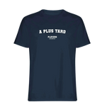 A Plus Tard t-shirt – navy men's t-shirt with white A Plus Tard letters and Players Couture logo on the chest