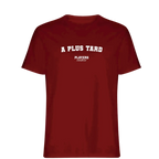 A Plus Tard t-shirt – red men's t-shirt with white A Plus Tard letters and Players Couture logo on the chest