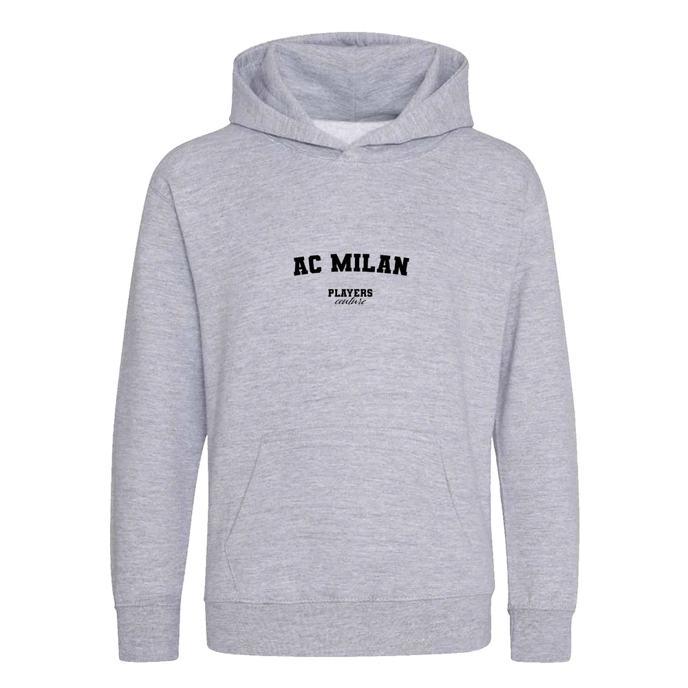 AC Milan hoodie – grey kids' hoodie with black AC Milan letters and Players Couture logo on the chest