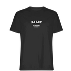 AJ Lee t-shirt – black men's t-shirt with white AJ Lee letters and Players Couture logo on the chest
