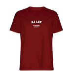 AJ Lee t-shirt – red men's t-shirt with white AJ Lee letters and Players Couture logo on the chest