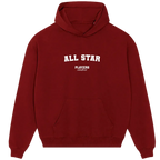 All Star hoodie – red men's hoodie with white All Star letters and Players Couture logo on the chest