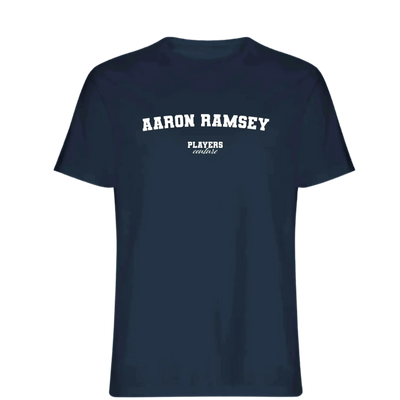 Aaron Ramsey t-shirt – navy men's t-shirt with white Aaron Ramsey letters and Players Couture logo on the chest