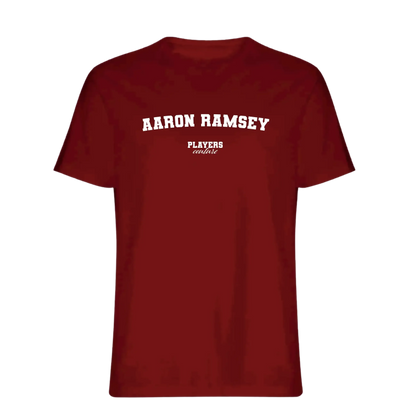 Aaron Ramsey t-shirt – red men's t-shirt with white Aaron Ramsey letters and Players Couture logo on the chest