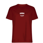 Abba t-shirt – red men's t-shirt with white Abba letters and Players Couture logo on the chest