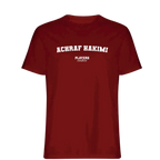 Achraf Hakimi t-shirt – red men's t-shirt with white Achraf Hakimi letters and Players Couture logo on the chest