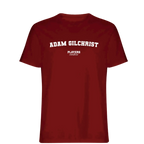 Adam Gilchrist t-shirt – red men's t-shirt with white Adam Gilchrist letters and Players Couture logo on the chest