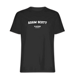 Adam Scott t-shirt – black men's t-shirt with white Adam Scott letters and Players Couture logo on the chest