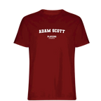 Adam Scott t-shirt – red men's t-shirt with white Adam Scott letters and Players Couture logo on the chest