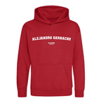 Alejandro Garnacho hoodie – red kids' hoodie with white Alejandro Garnacho letters and Players Couture logo on the chest