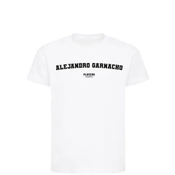Alejandro Garnacho t-shirt – white kids' t-shirt with black Alejandro Garnacho letters and Players Couture logo on the chest