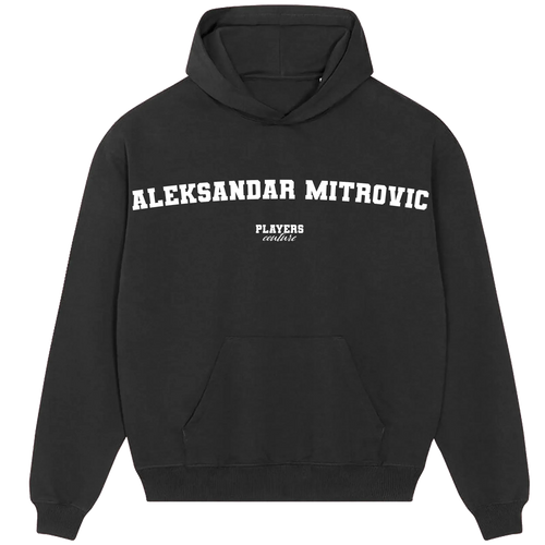 Aleksandar Mitrovic hoodie – black men's hoodie with white Aleksandar Mitrovic letters and Players Couture logo on the chest
