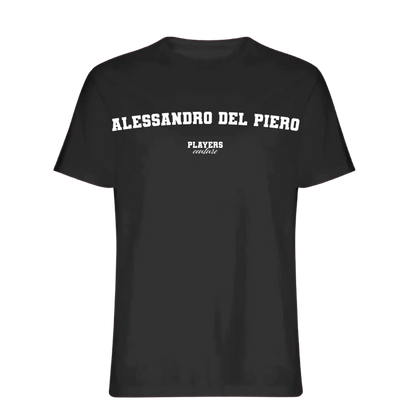 Alessandro Del Piero t-shirt – black men's t-shirt with white Alessandro Del Piero letters and Players Couture logo on the