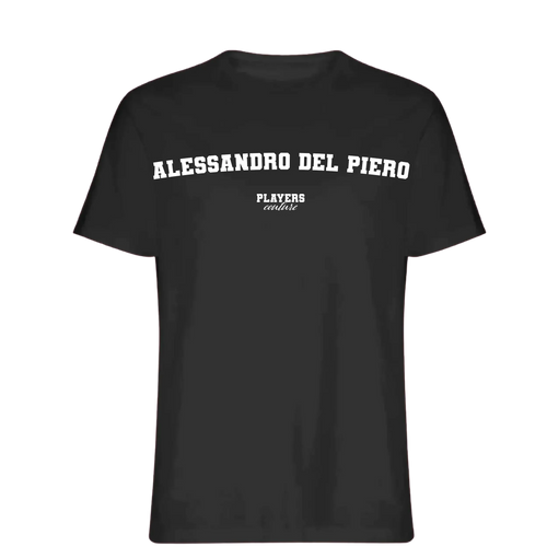 Alessandro Del Piero t-shirt – black men's t-shirt with white Alessandro Del Piero letters and Players Couture logo on the