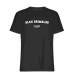 Alex Grimaldo t-shirt – black men's t-shirt with white Alex Grimaldo letters and Players Couture logo on the chest