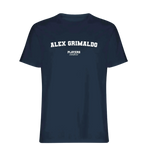 Alex Grimaldo t-shirt – navy men's t-shirt with white Alex Grimaldo letters and Players Couture logo on the chest