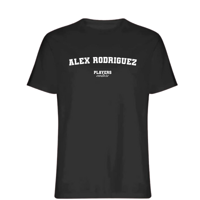 Alex Rodriguez t-shirt – black men's t-shirt with white Alex Rodriguez letters and Players Couture logo on the chest