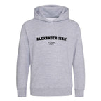 Alexander Isak hoodie – grey kids' hoodie with black Alexander Isak letters and Players Couture logo on the chest
