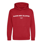 Alexis Mac Allister hoodie – red kids' hoodie with white Alexis Mac Allister letters and Players Couture logo on the chest